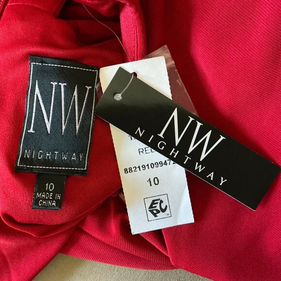 Red Backless Evening Gown Size 10 Nightway Cut Out Thigh Slit Long Formal Dress - Picture 10 of 13